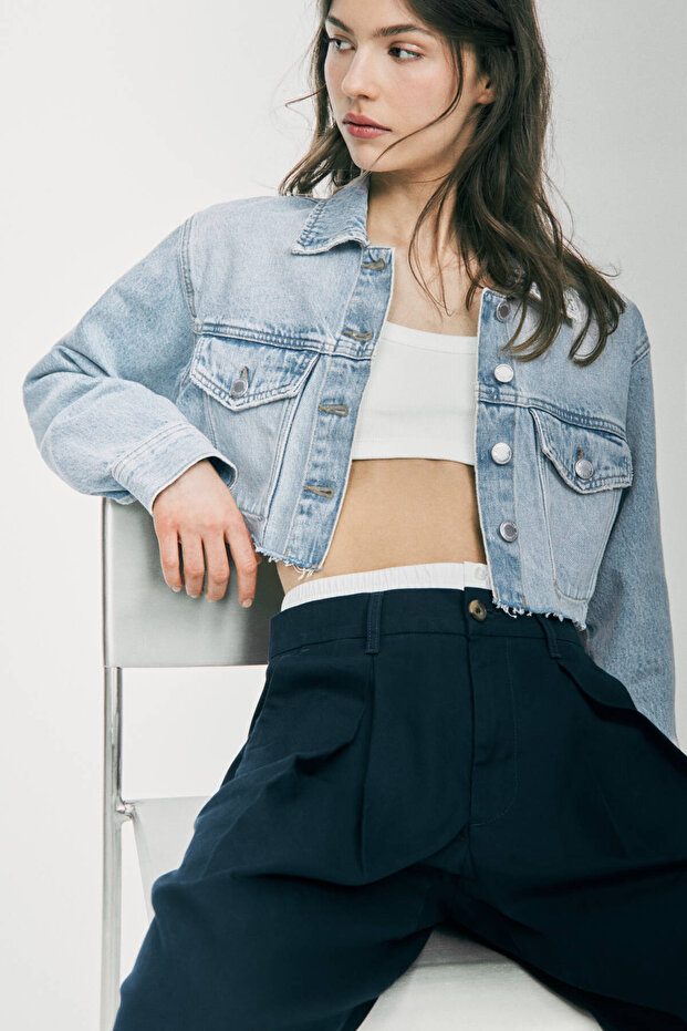 Crop denim ceket - 1