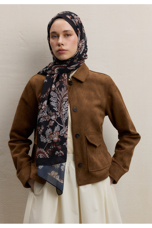 روزيلا نمط شال حريري أسود - 1