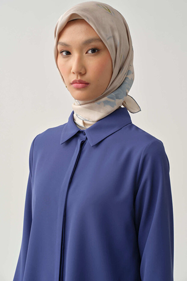 Basic Gizli Patlı Gömlek - Lacivert - 1