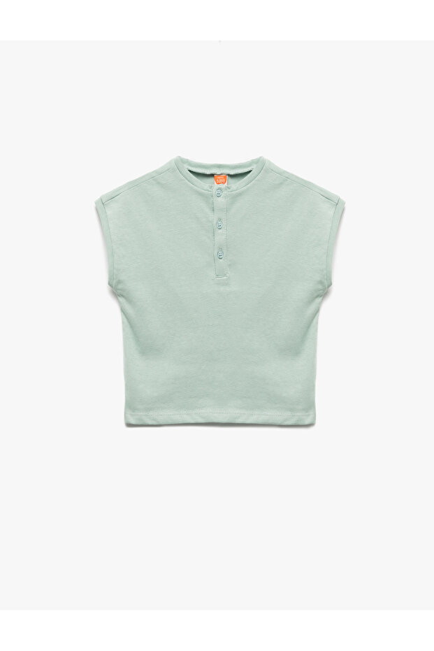Cotton Crew Neck Button Detailed Sleeveless Basic Undershirt - 1