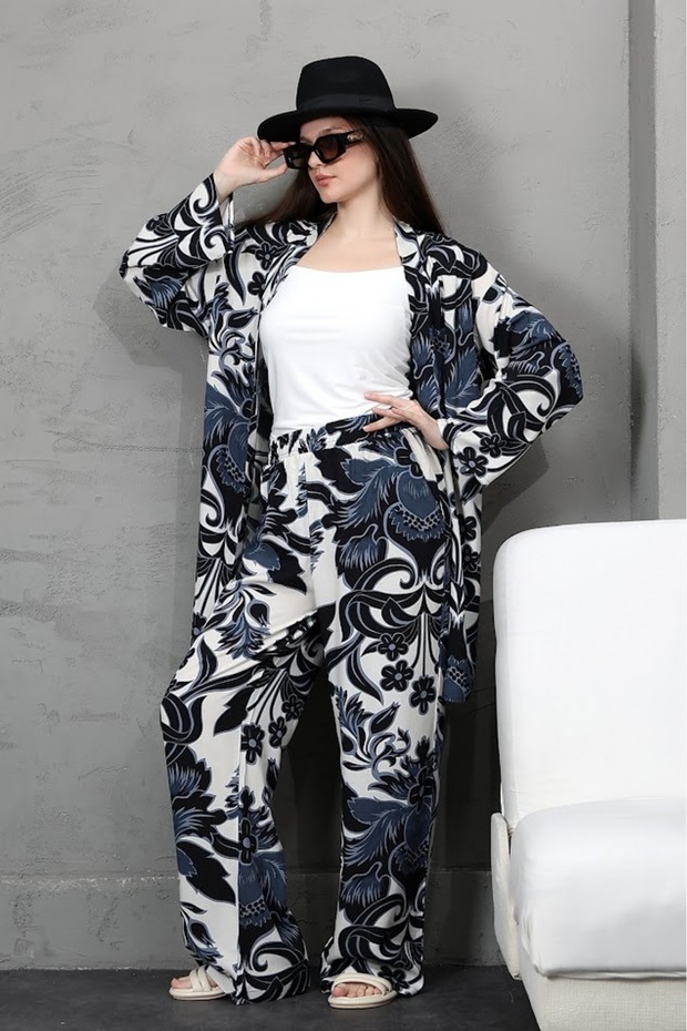 Patterned Multi Kimono Bottom-Top Set - 1