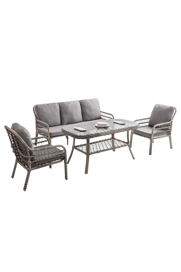 Capri Swing Pisa Üçlü Rattan Bahçe Balkon Oturma Grubu | Gri | 800 - 1