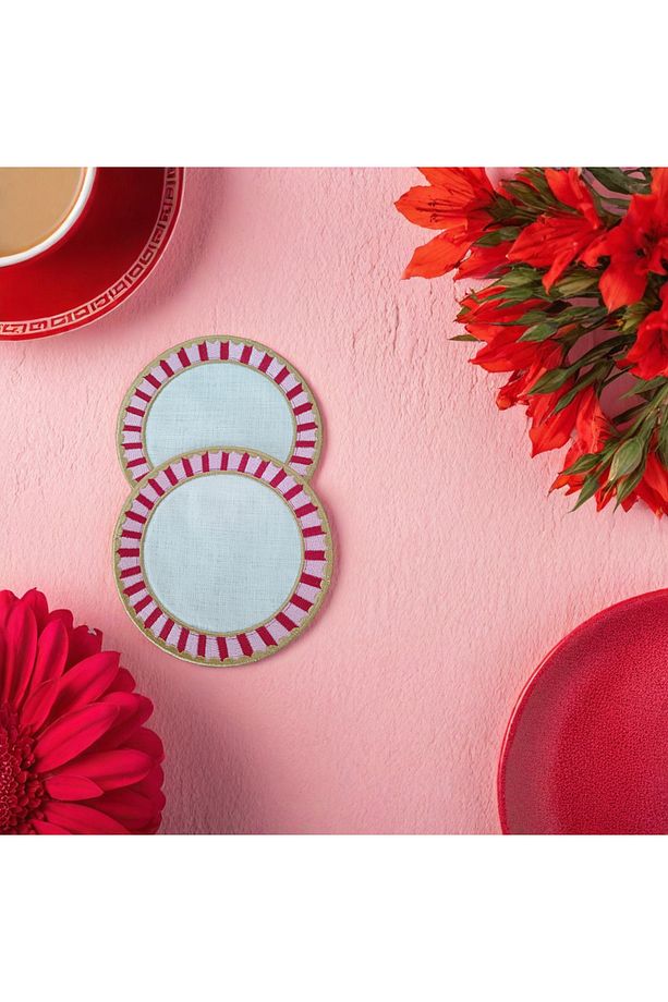 Kırmızı Pembe Pip Studio Love Birds Uyumlu Nakışlı Kokteyl Peçetesi - 2 Adet - 1
