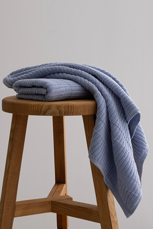 Ivory Blue Bordered Micro Fiber 100% Cotton 2-Piece Hand Face Towel Set 50 X 90 - 50 X 90 1112A