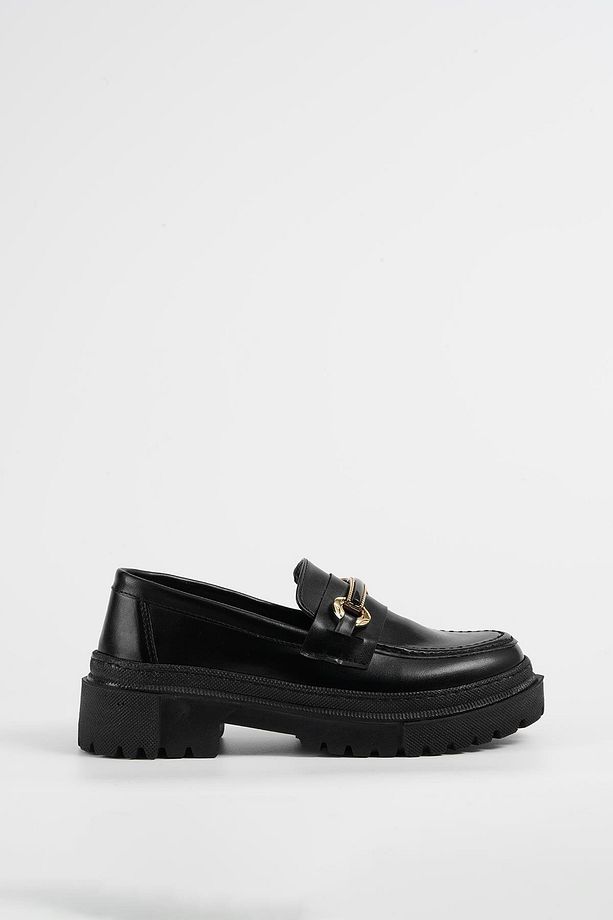 Kadın Siyah Deri Bantlı Gc Kalın Taban Loafer Makosen Ayakkabı 4,5cm Byndlfrk02 - 7