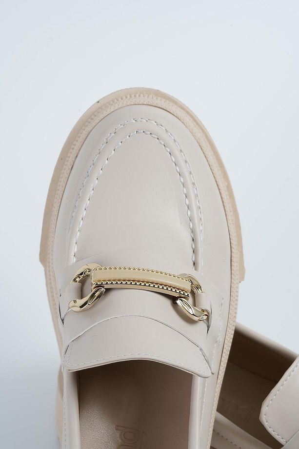 Kadın Bej Deri Bantlı Gc Kalın Taban Loafer Makosen Ayakkabı 4,5cm Byndlfrk02 - 6
