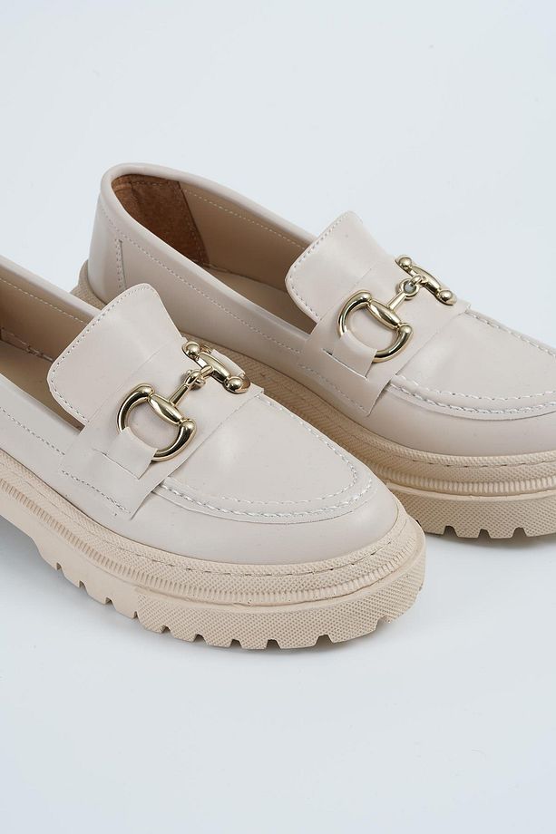 Kadın Bej Deri Gc Tokalı Kalın Taban Loafer Makosen Ayakkabı 4,5cm Byndlfrk02 - 5