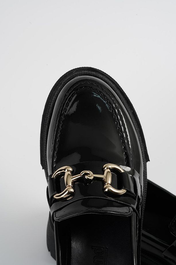 Kadın Siyah Rugan Gc Tokalı Kalın Taban Loafer Makosen Ayakkabı 4,5cm Byndlfrk02 - 7