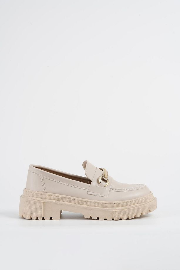 Kadın Bej Deri Bantlı Gc Kalın Taban Loafer Makosen Ayakkabı 4,5cm Byndlfrk02 - 7