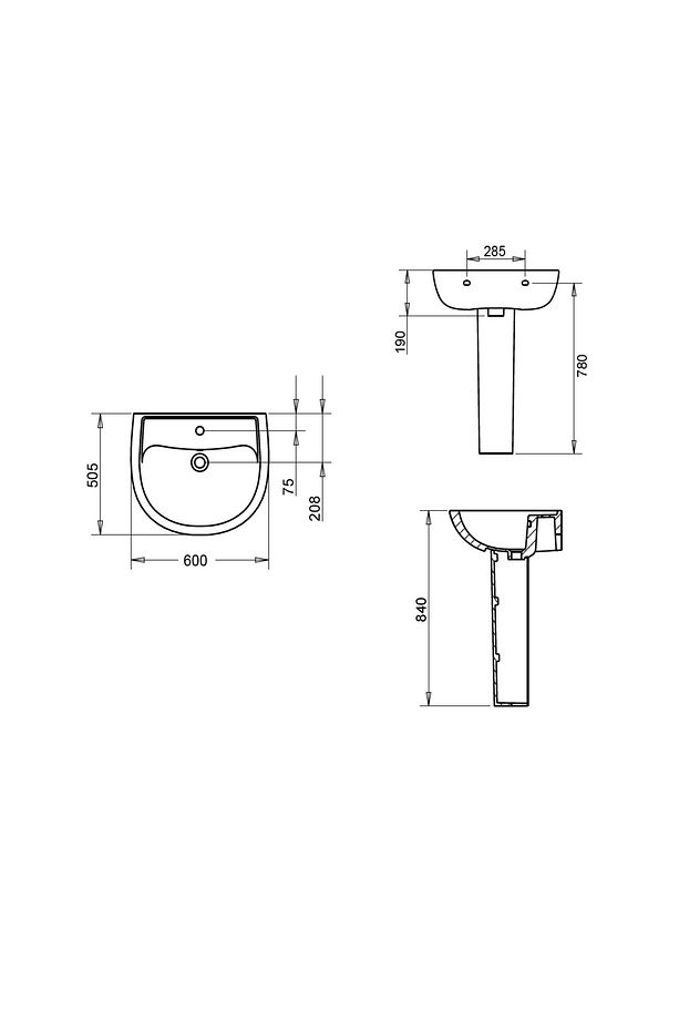 Alize Lavabo 60 cm ALZ 6001, Kolon Ayak (Tam Ayak) ALZ 6002 - 2