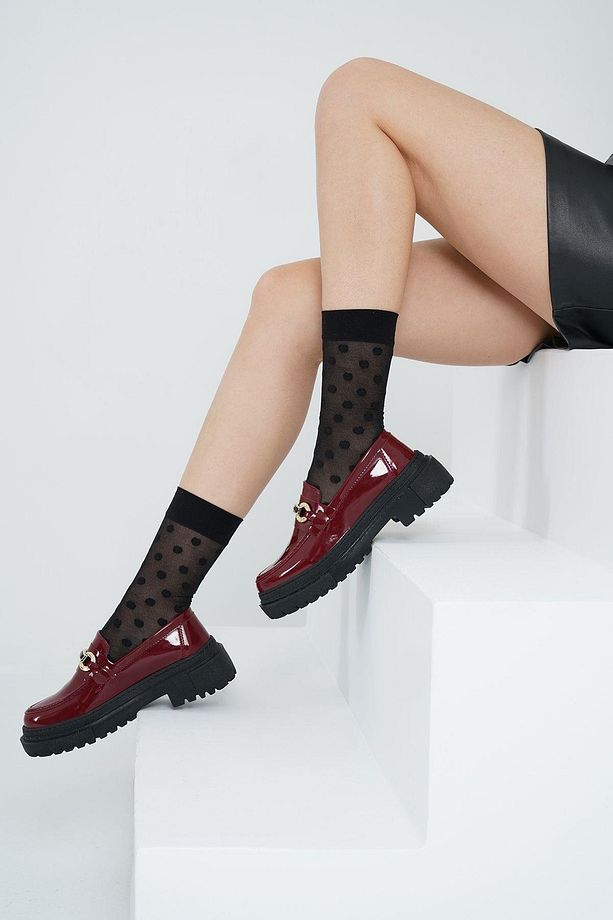 Kadın Bordo Rugan Bantlı Gc Kalın Taban Loafer Makosen Ayakkabı 4,5cm Byndlfrk02 - 5