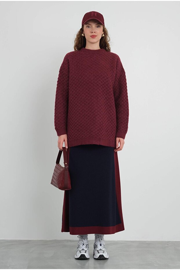 Örümcek Örgülü Kazak Bordo - 8