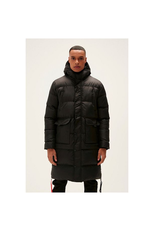 Goose Tail Puffer Siyah Erkek Kapüşonlu Uzun Mont 22.02.15.001-c01 - 1
