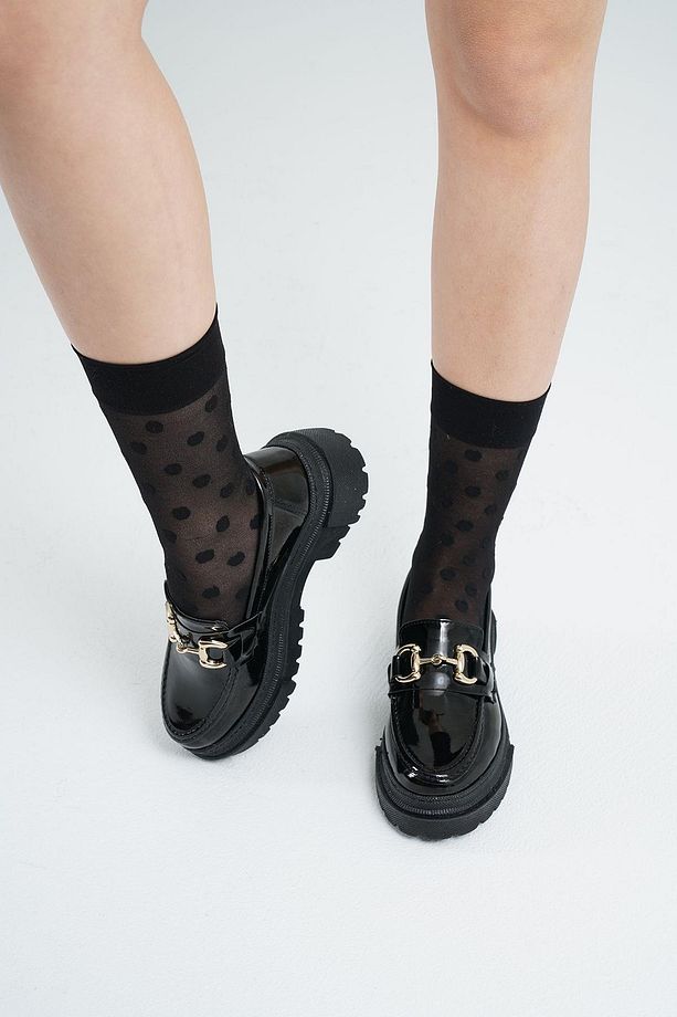 Kadın Siyah Rugan Gc Tokalı Kalın Taban Loafer Makosen Ayakkabı 4,5cm Byndlfrk02 - 1