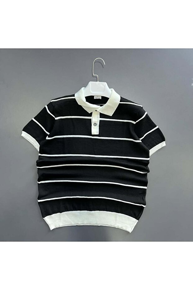 4 lü yaka detaylı Örme Triko Tshirt - 2