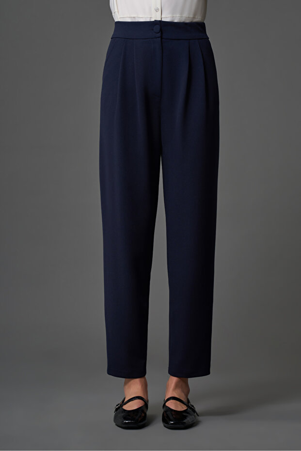 Basic Örme Krep Lacivert Pantolon - 2