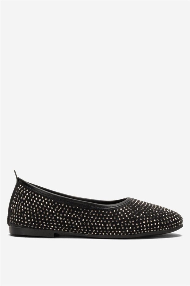 Women's Stone Detailed Stylish Daily Ballerina Shoes Black - Silver
