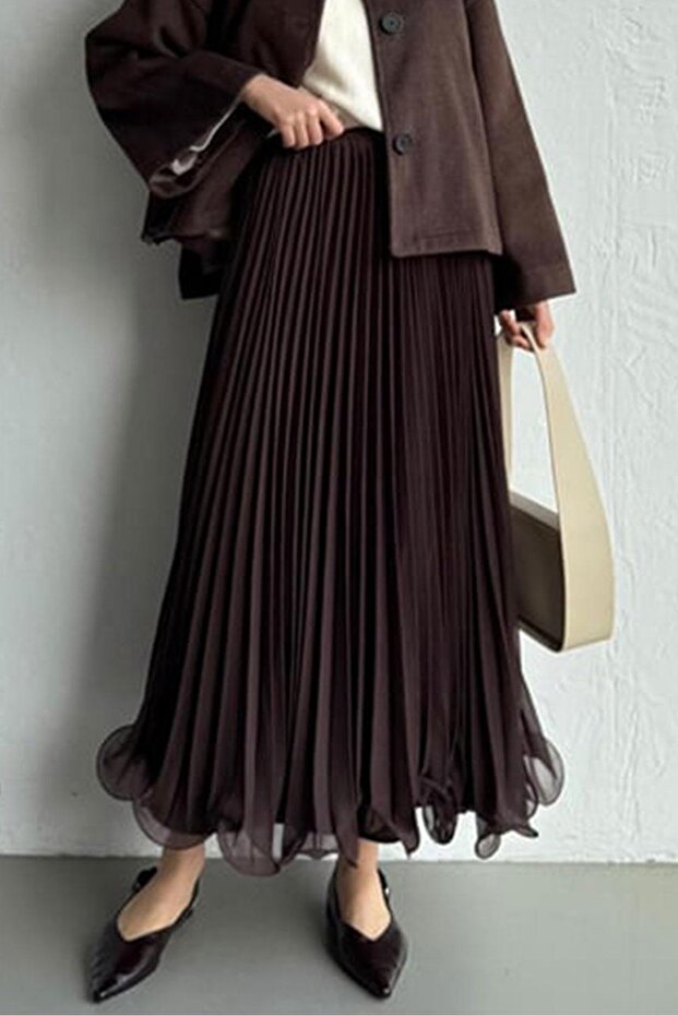 Flared Chiffon Skirt 1402 - Brown