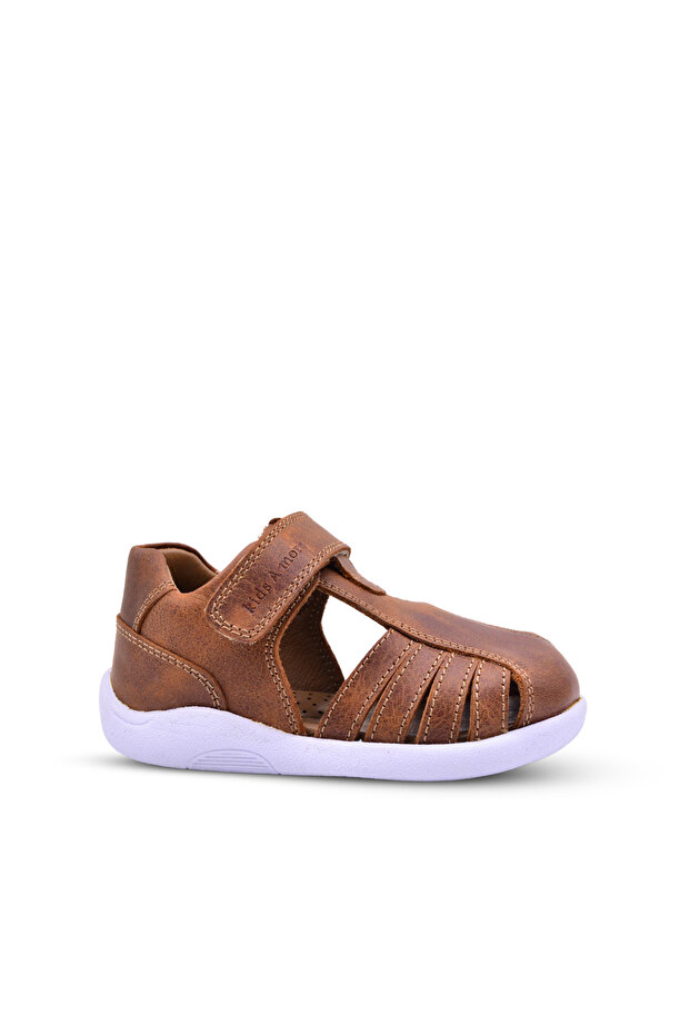 Winco Baby Girl and Boy Single Velcro Leather Soft First Step Sandals Tan Color