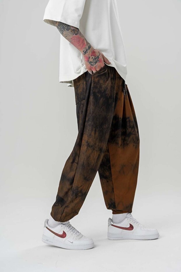 Batik Bel ve Paça Lastikli Pileli Şalvar - 3