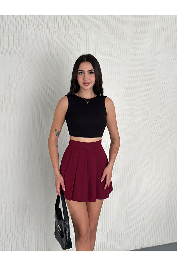 Kadın Pileli Mini Etekli Şort - 2