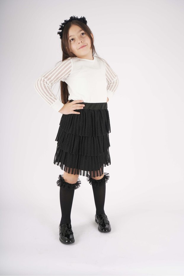 23 April 29 October Concept Sleeve Tulle Detailed Layered Tutu Skirt Suit