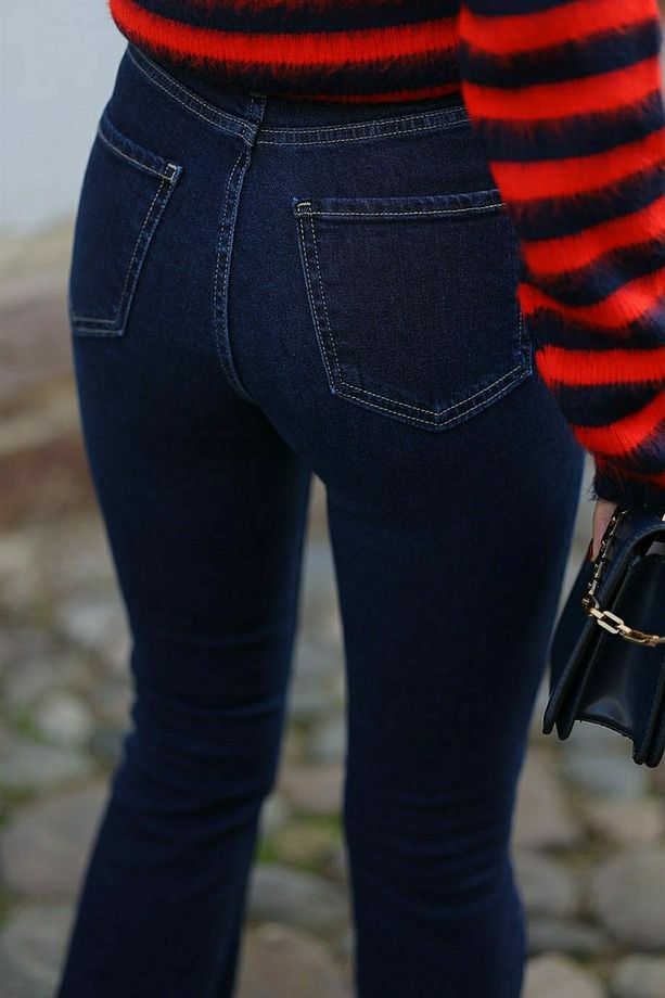 Mia Koyu Mavi Yüksek Bel Likralı Kadın Ispanyol Paça Flare Jeans - Deldnm - 2