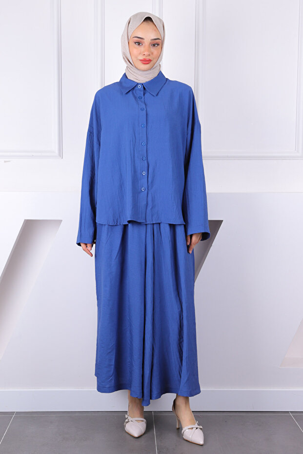 Indigo Bat Sleeve Modal Shirt Skirt Suit