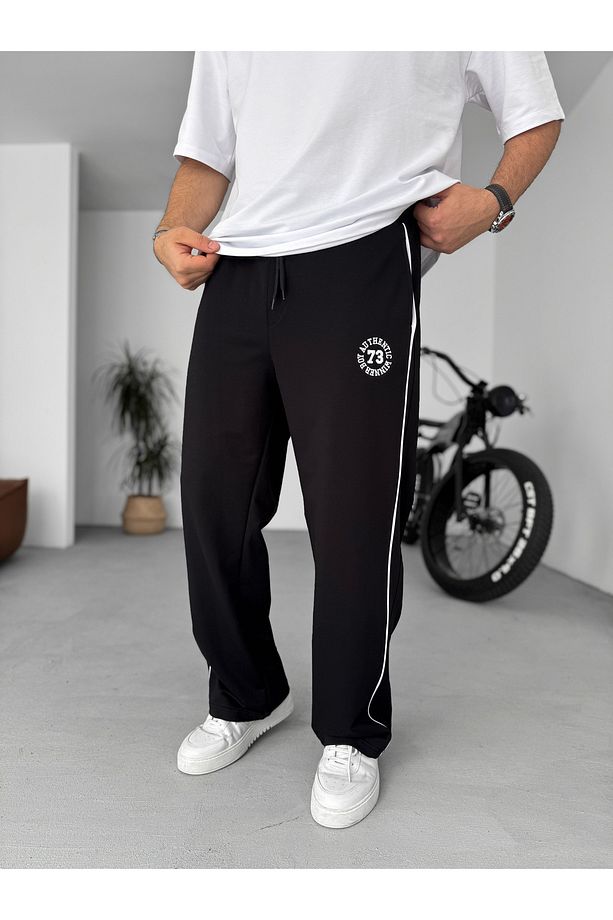 Siyah Authentic Nakışlı Boru Paça Eşofman PM-009 - 1