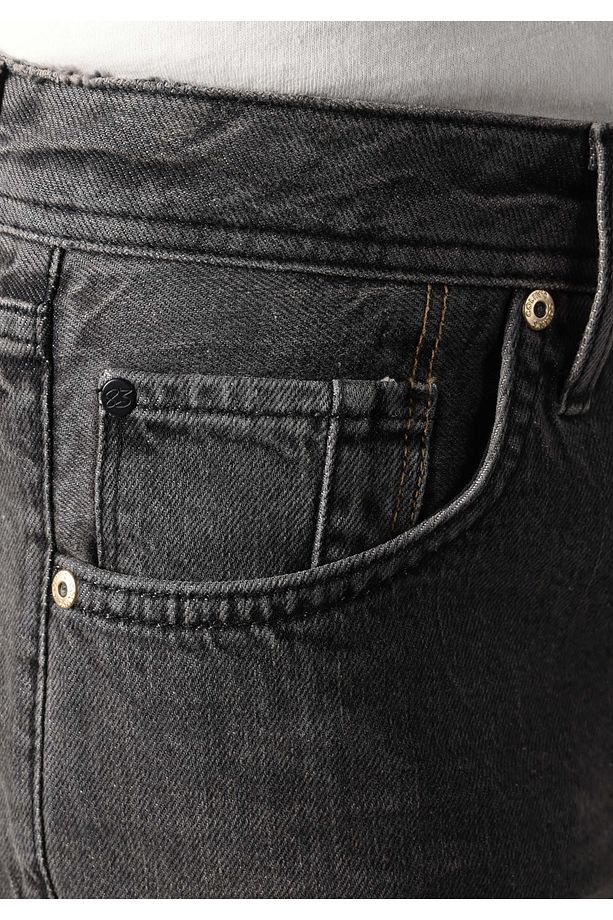 Regular Fit Orta Bel Düz Erkek Gri Jean Şort - 5