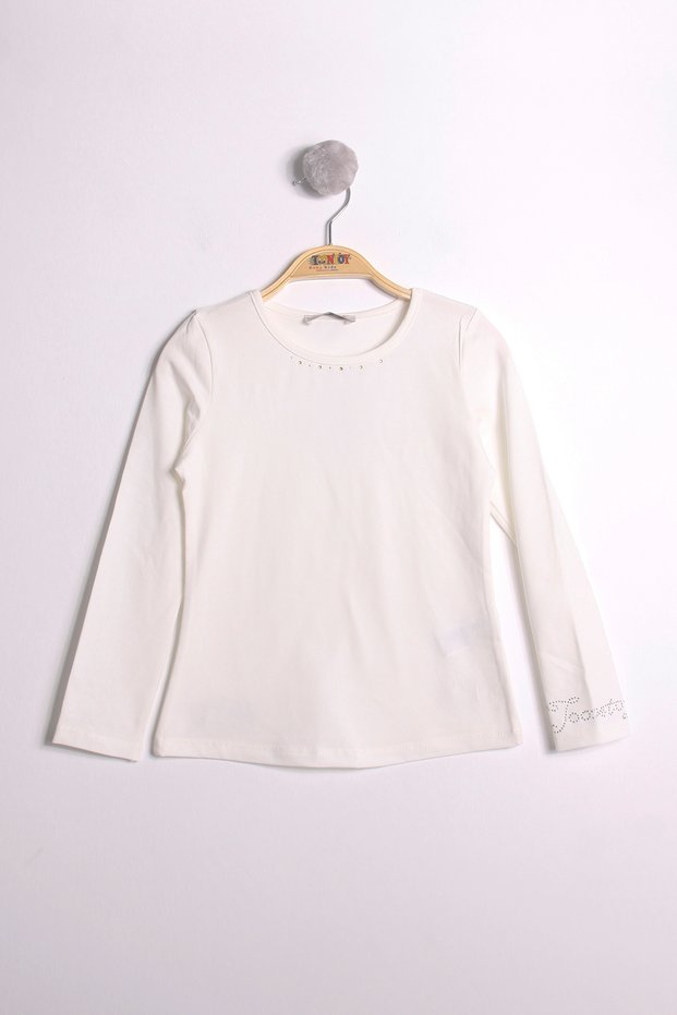 Girl's Stone Embroidered T-Shirt with Sleeves and Collar