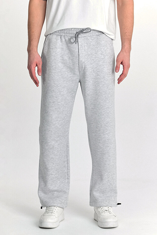 Made of 3 Yarn - Adjustable Leg and Raster Loose Fit Men's Sweatpants Gray Rf0463 - 1