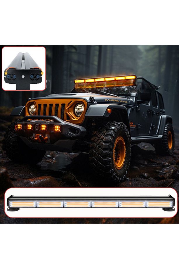 Çakarlı Mıknatıslı Tepe İkaz Lambası 90 Cm Turuncu Amber Çift Taraflı Led Bar 12 Mod 12-24 V - 1