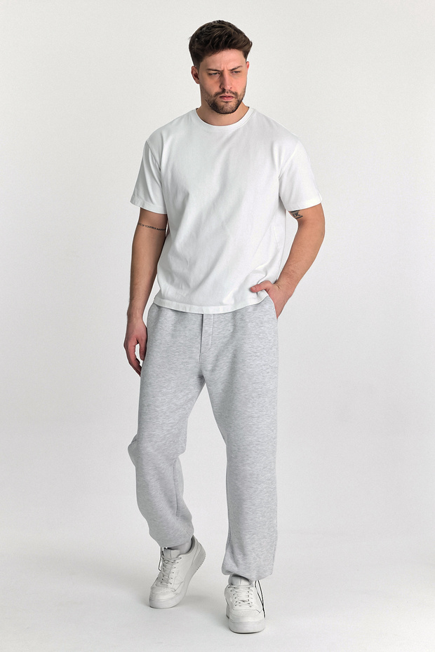 Made of 3 Yarn - Adjustable Leg and Raster Loose Fit Men's Sweatpants Gray Rf0463 - 6