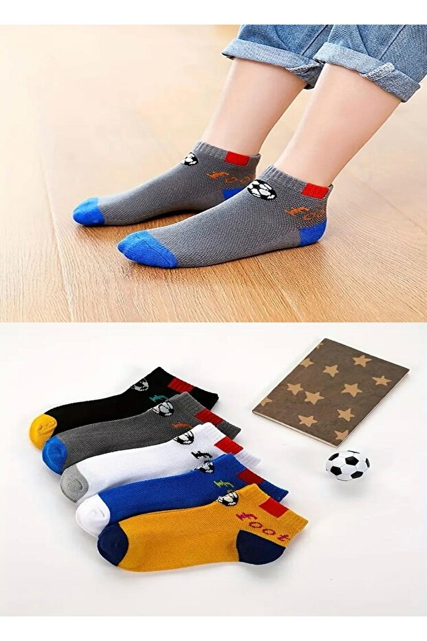 5'Çift Erkek Çocuk Kısa Patik Renkli Çorap