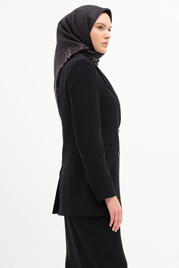 Kruvaze Basic Ceket - Siyah - 4