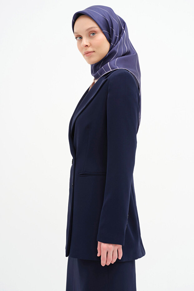Kruvaze Basic Ceket - Lacivert - 3