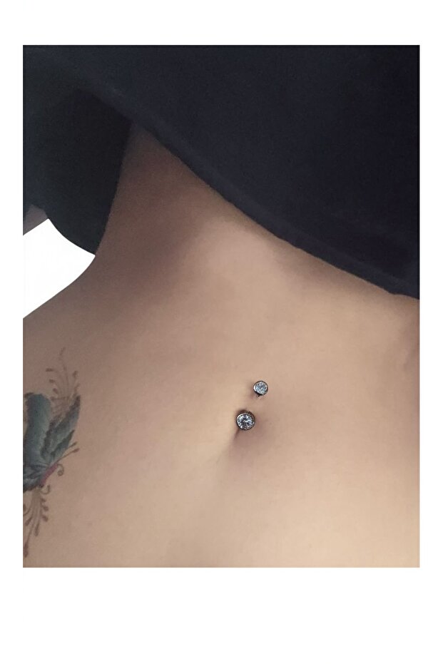 Çelik Sade Taşlı Göbek Piercing - 5