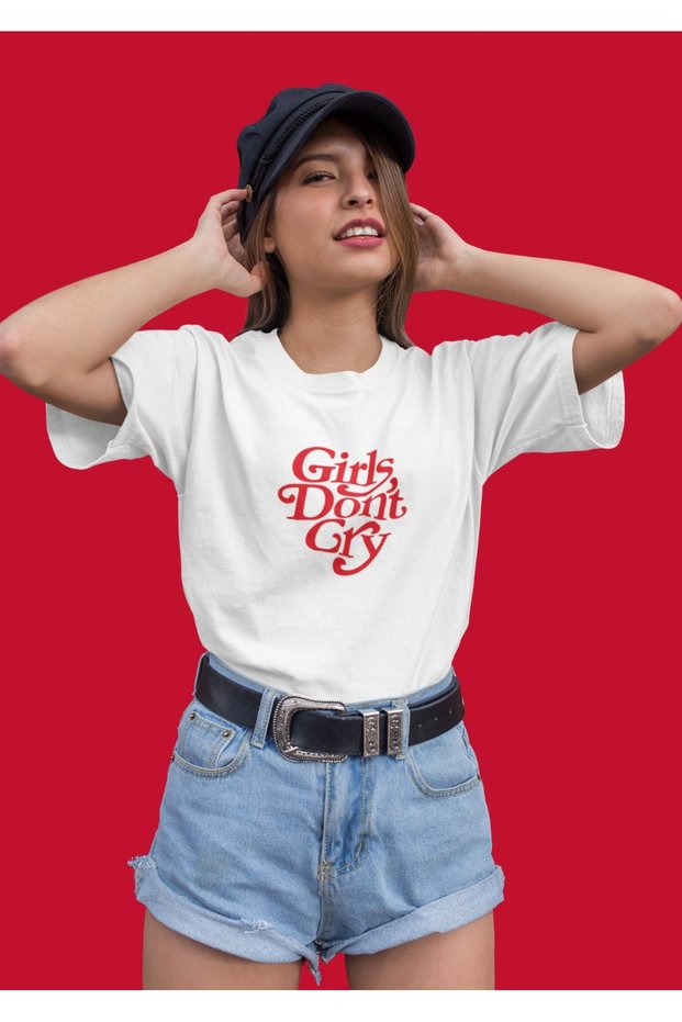 WOMEN / GIRLS / GIRLS 100% COTTON GIRLS DON'T GRY TRANSFER PRINTED ROUND NECK SHORT SLEEVE T-SHIRT