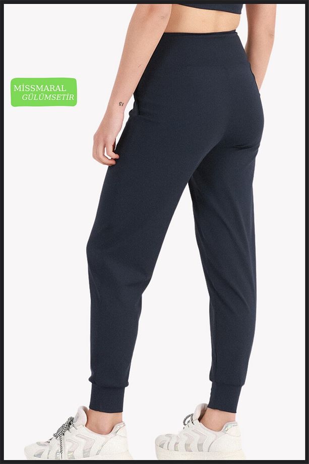 Kadın Yüksek Bel Eşofman Alt Curve Jogger Dalgıç Kumaş Çift Cepli Joggers Lacivert 1061 - 4
