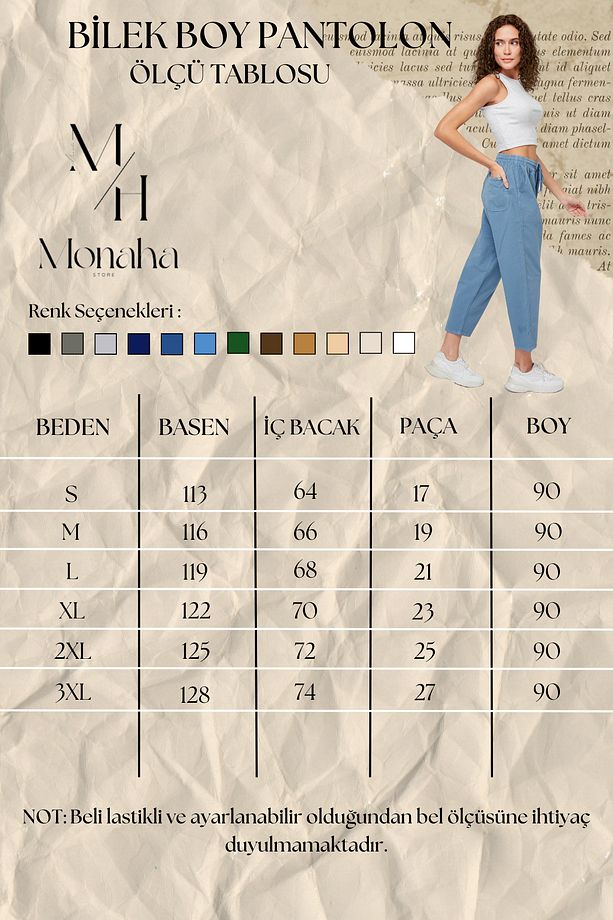 Kadın Siyah Bol Kesim Bilek Boy Keten Pantolon - Pamuklu, Yüksek Bel, Yazlık Monaha - 4