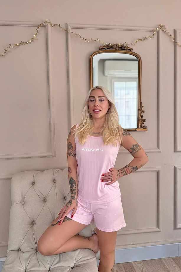 Pembe Pillow Talk Desenli Şortlu Marlenka Kadın Pijama Takımı - 3