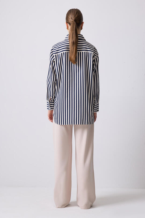 KALIN ÇİZGİLİ OVERSIZE GÖMLEK - 5