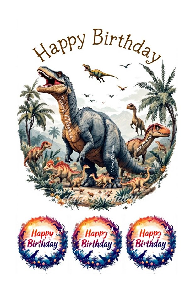 Dinosaur Themed Cake Image and Cake Topper - Dinosaur Themed Birthday Print - Edible Paper 3