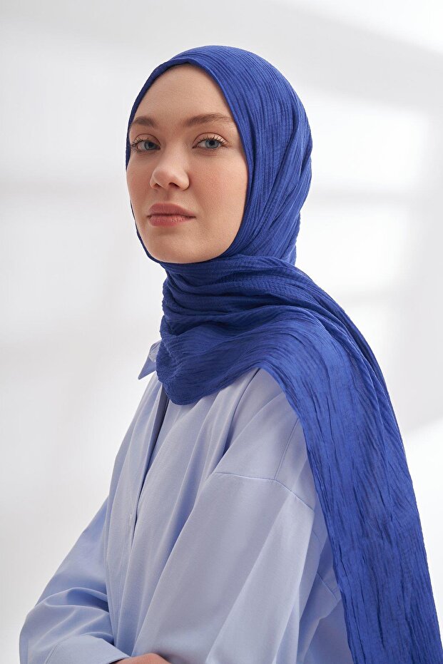 شال موسلين بنمط الشطرنج 3350-أزرق داكن - 3