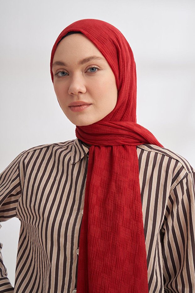 Muslin Checker Pattern Shawl 3350-Red - 3