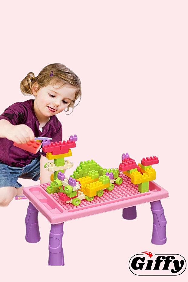 Toy Pink 100 Piece Building Block and Activity Table Set Educational Learning Set - 5