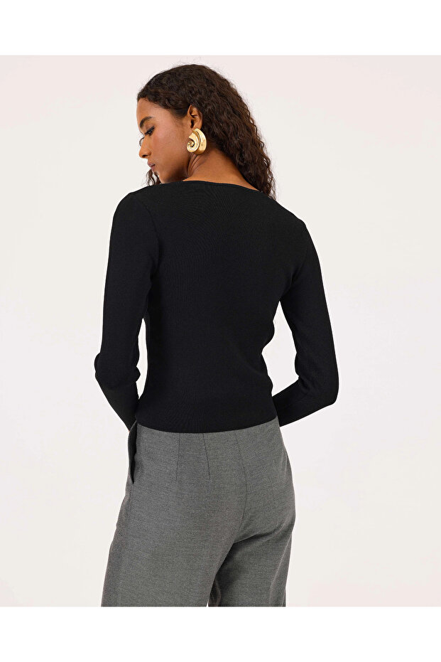 Sıfır Yaka Bel Boy Triko Kazak - 4