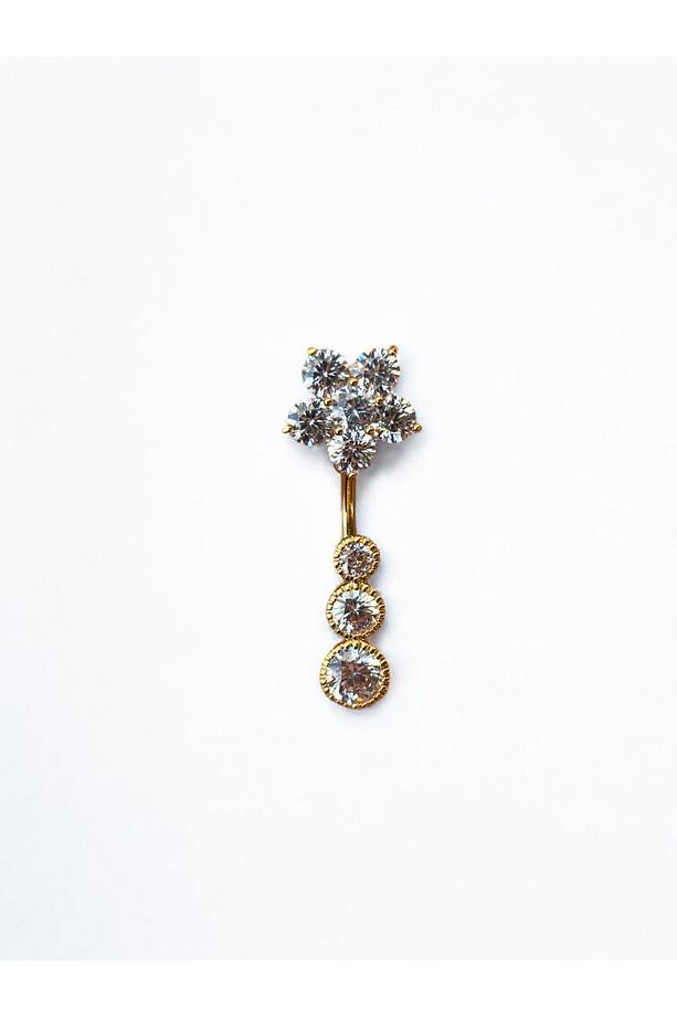Çelik Taşlı Çiçek Göbek Piercing - 1