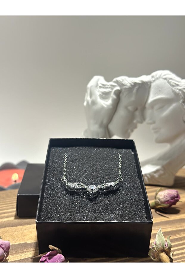 Kanatlı Kalp Çelik Kolye - 2